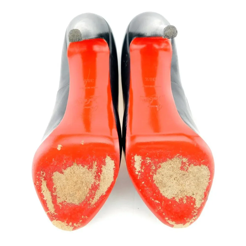 CHRISTIAN LOUBOUTIN Black Leather Peep Toe Platform Heel Pumps 38.5